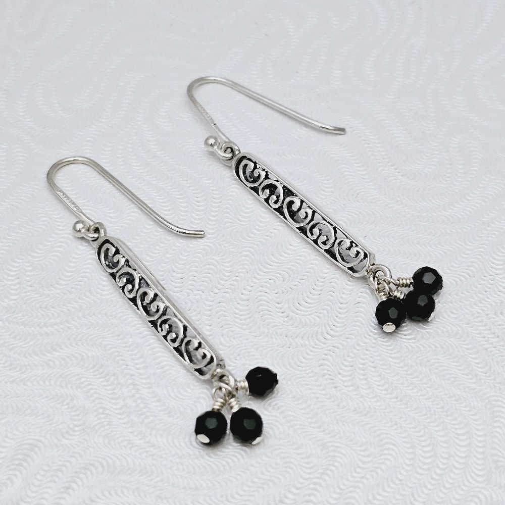 Silpada Sterling Silver Black Onyx Bead Filigree Earrings W1125 RARE
